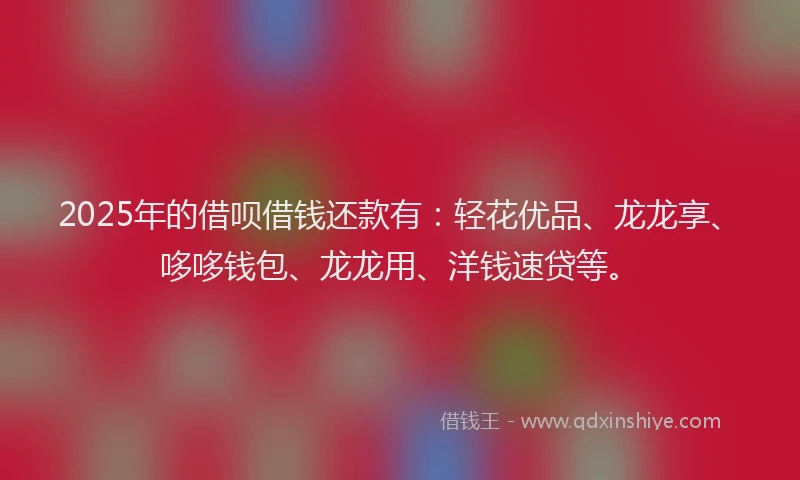 2025年的借呗借钱还款有：轻花优品、龙龙享、哆哆钱包、龙龙用、洋钱速贷等。