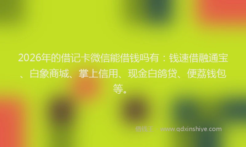 2026年的借记卡微信能借钱吗有:钱速借融通宝、白象商城、掌上信用、现金白鸽贷、便荔钱包等。