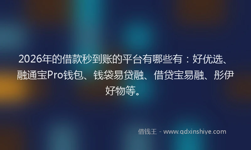 2026年的借款秒到账的平台有哪些有：好优选、融通宝Pro钱包、钱袋易贷融、借贷宝易融、彤伊好物等。
