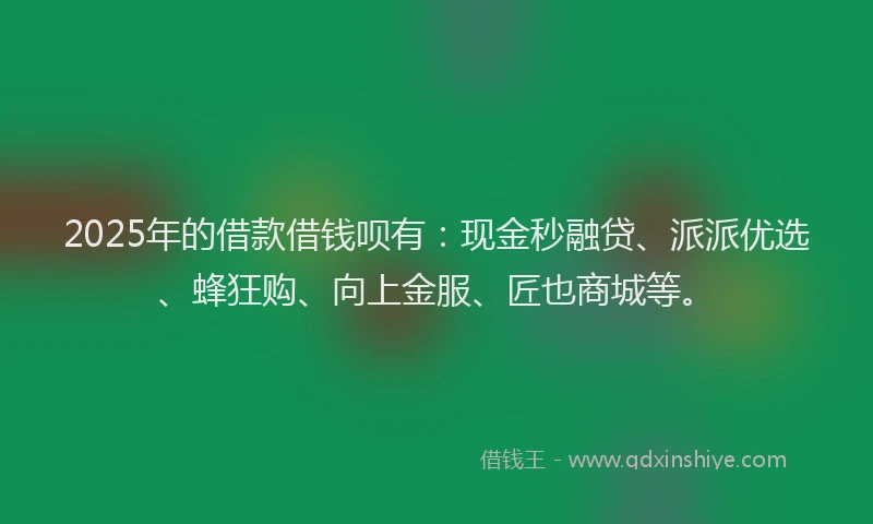 2025年的借款借钱呗有：现金秒融贷、派派优选、蜂狂购、向上金服、匠也商城等。