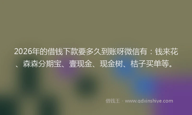 2026年的借钱下款要多久到账呀微信有：钱来花、森森分期宝、壹现金、现金树、桔子买单等。