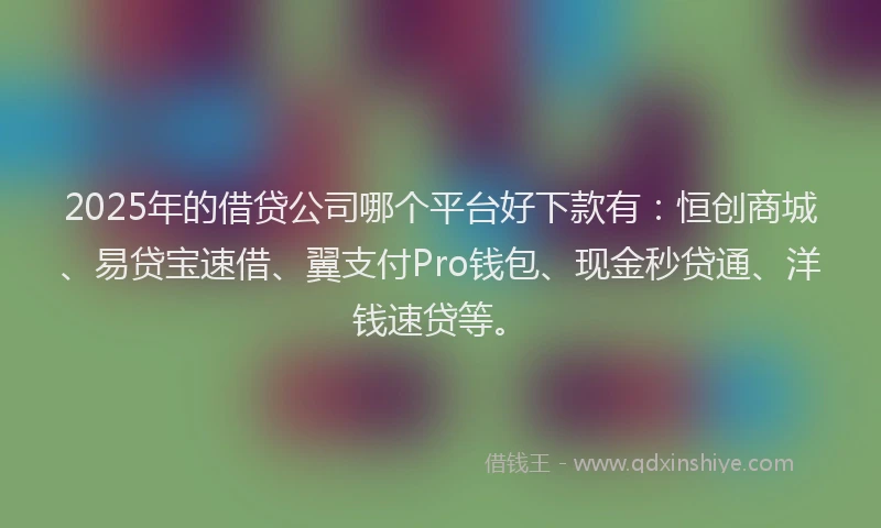 2025年的借贷公司哪个平台好下款有：恒创商城、易贷宝速借、翼支付Pro钱包、现金秒贷通、洋钱速贷等。