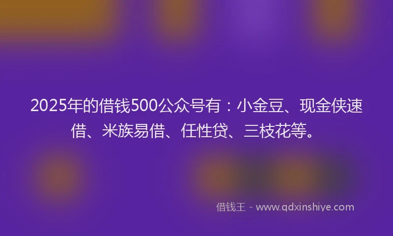 2025年的借钱500公众号有：小金豆、现金侠速借、米族易借、任性贷、三枝花等。
