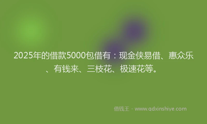2025年的借款5000包借有：现金侠易借、惠众乐、有钱来、三枝花、极速花等。