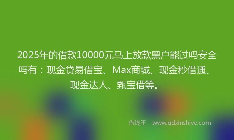 2025年的借款10000元马上放款黑户能过吗安全吗有：现金贷易借宝、Max商城、现金秒借通、现金达人、甄宝借等。