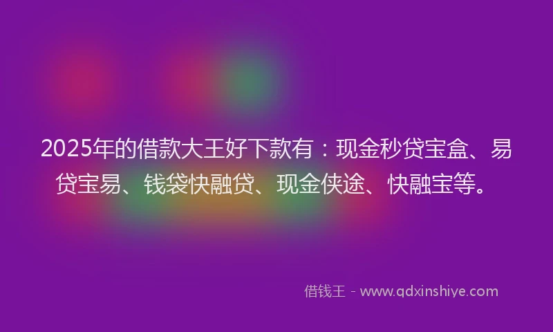 2025年的借款大王好下款有：现金秒贷宝盒、易贷宝易、钱袋快融贷、现金侠途、快融宝等。