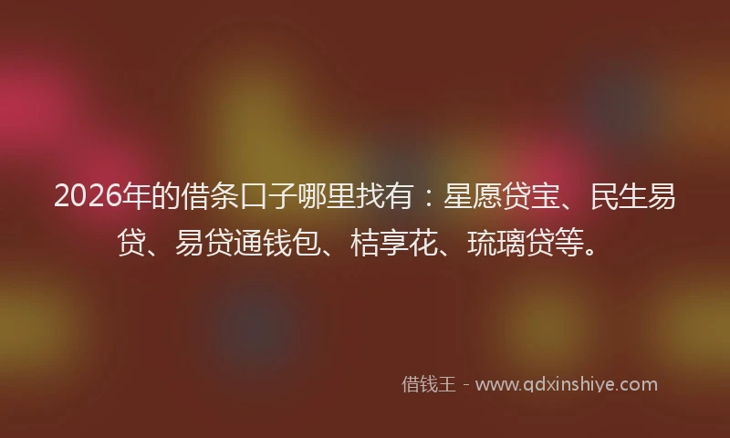 2026年的借条口子哪里找有：星愿贷宝、民生易贷、易贷通钱包、桔享花、琉璃贷等。
