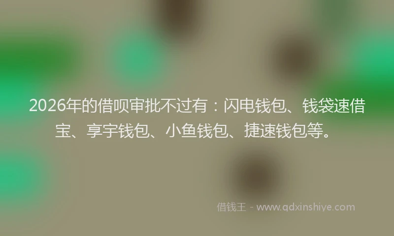 2026年的借呗审批不过有:闪电钱包、钱袋速借宝、享宇钱包、小鱼钱包、捷速钱包等。