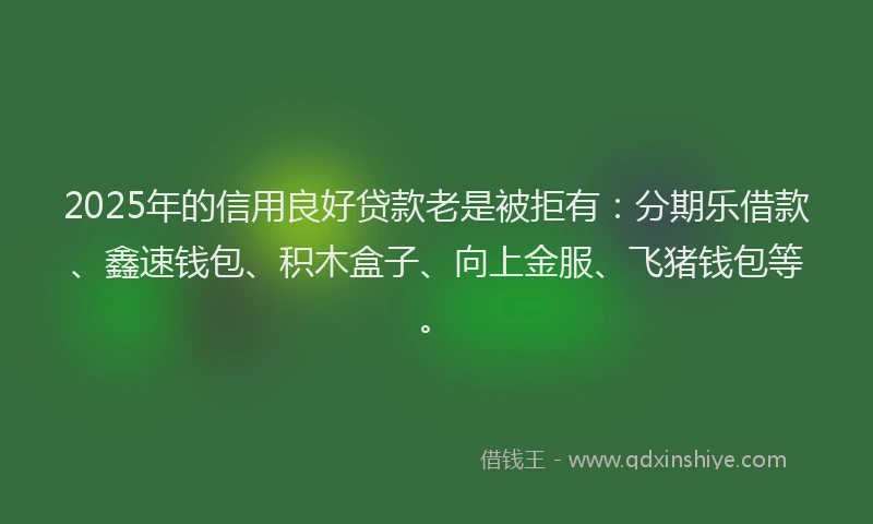 2025年的信用良好贷款老是被拒有：分期乐借款、鑫速钱包、积木盒子、向上金服、飞猪钱包等。