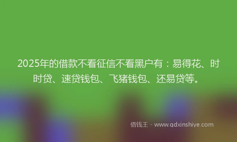2025年的借款不看征信不看黑户有：易得花、时时贷、速贷钱包、飞猪钱包、还易贷等。
