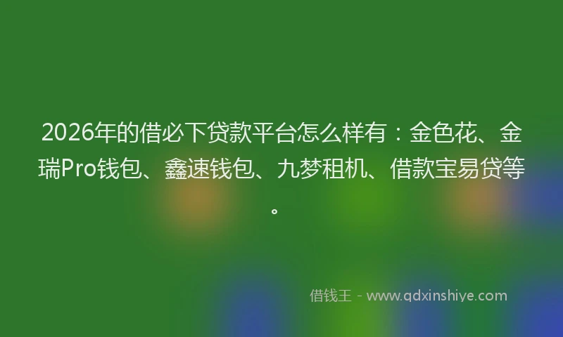 2026年的借必下贷款平台怎么样有:金色花、金瑞Pro钱包、鑫速钱包、九梦租机、借款宝易贷等。
