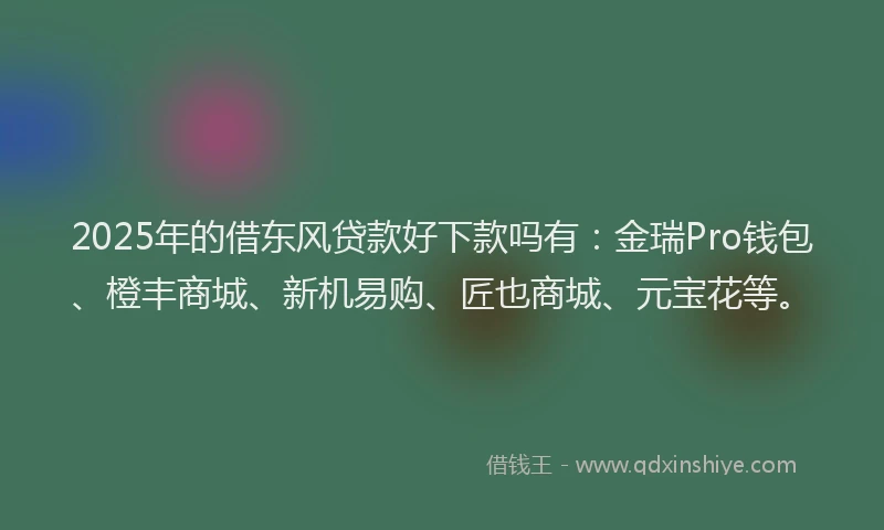 2025年的借东风贷款好下款吗有:金瑞Pro钱包、橙丰商城、新机易购、匠也商城、元宝花等。
