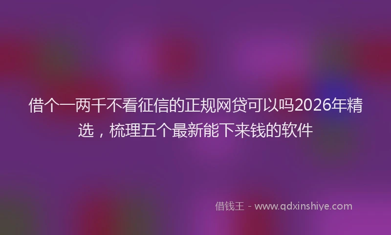 借个一两千不看征信的正规网贷可以吗2026年精选，梳理五个最新能下来钱的软件