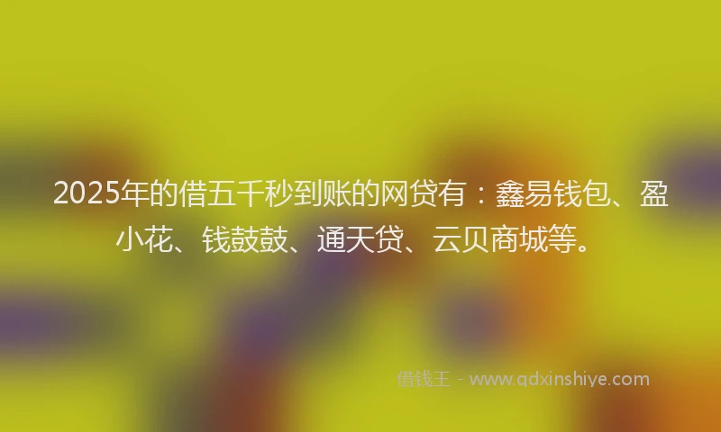 2025年的借五千秒到账的网贷有：鑫易钱包、盈小花、钱鼓鼓、通天贷、云贝商城等。