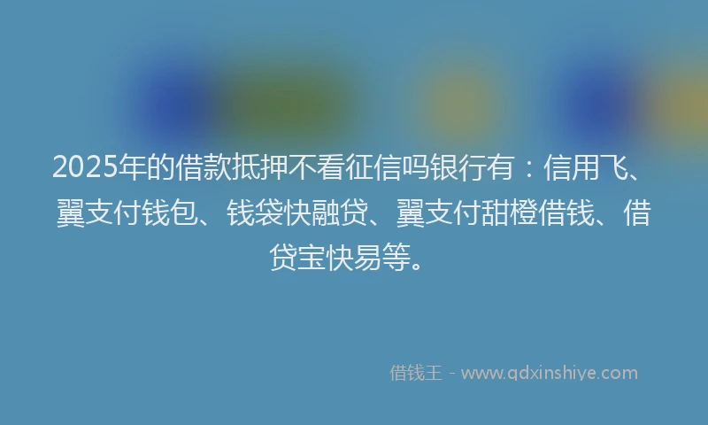 2025年的借款抵押不看征信吗银行有:信用飞、翼支付钱包、钱袋快融贷、翼支付甜橙借钱、借贷宝快易等。