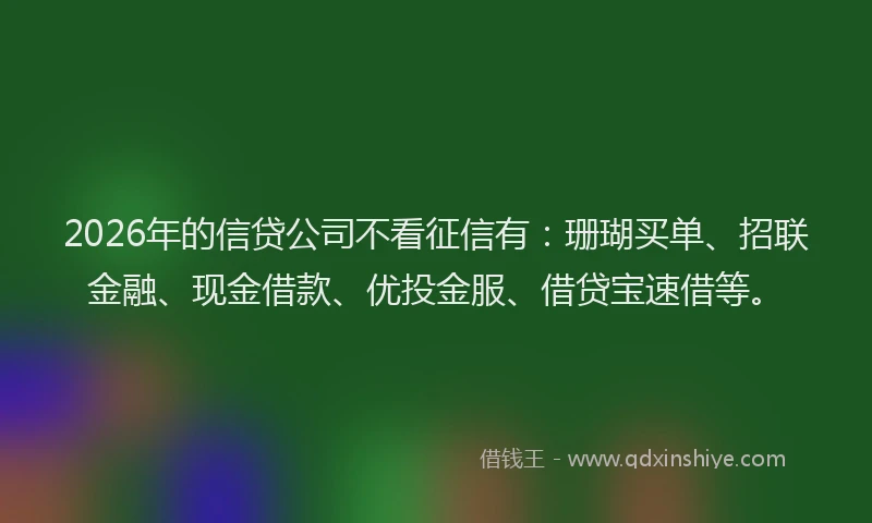 2026年的信贷公司不看征信有：珊瑚买单、招联金融、现金借款、优投金服、借贷宝速借等。