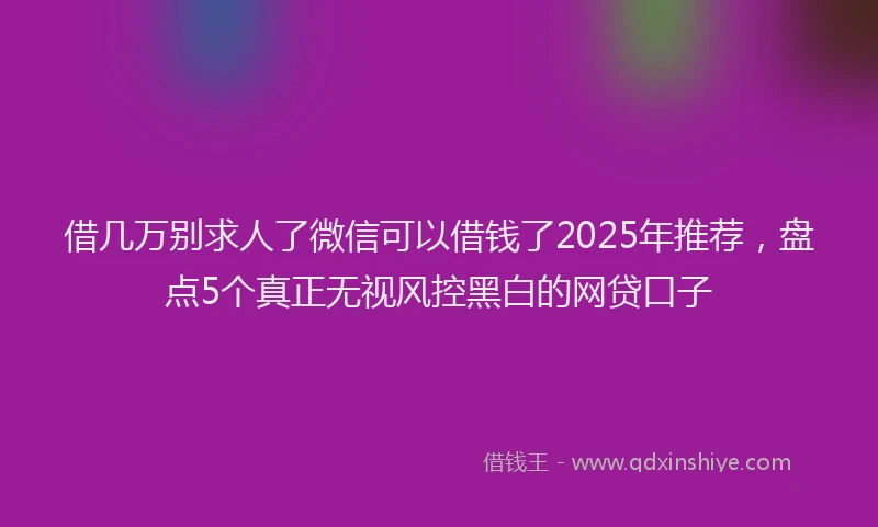 借几万别求人了微信可以借钱了2025年推荐，盘点5个真正无视风控黑白的网贷口子