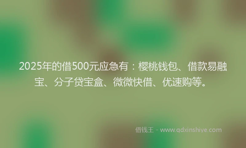 2025年的借500元应急有:樱桃钱包、借款易融宝、分子贷宝盒、微微快借、优速购等。
