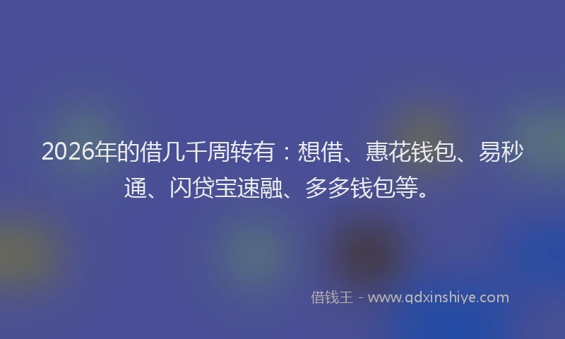 2026年的借几千周转有:想借、惠花钱包、易秒通、闪贷宝速融、多多钱包等。
