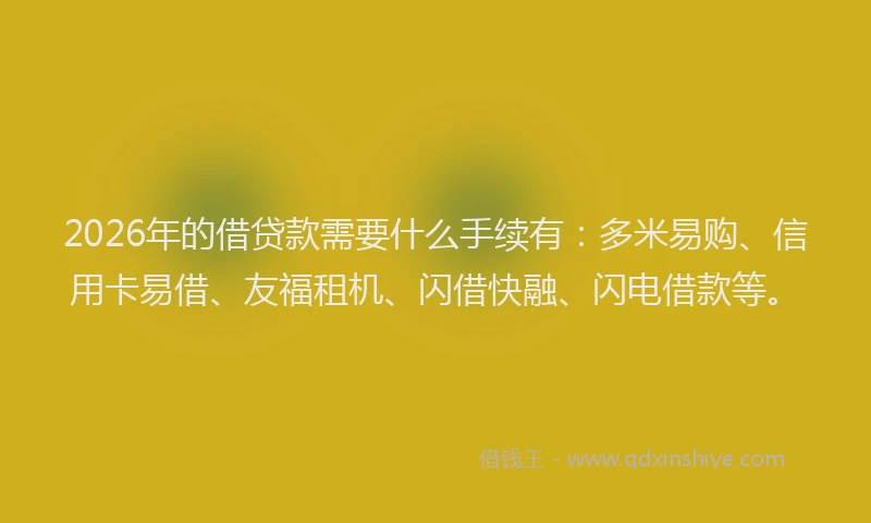 2026年的借贷款需要什么手续有：多米易购、信用卡易借、友福租机、闪借快融、闪电借款等。