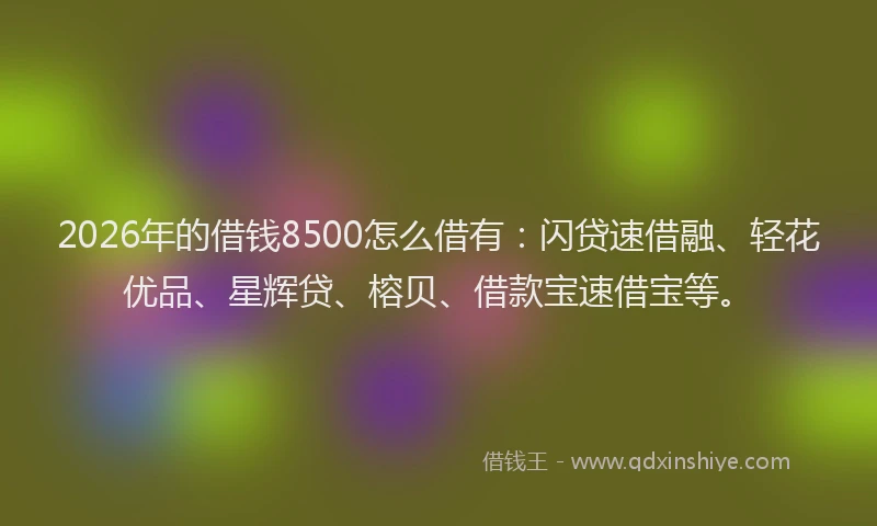 2026年的借钱8500怎么借有：闪贷速借融、轻花优品、星辉贷、榕贝、借款宝速借宝等。