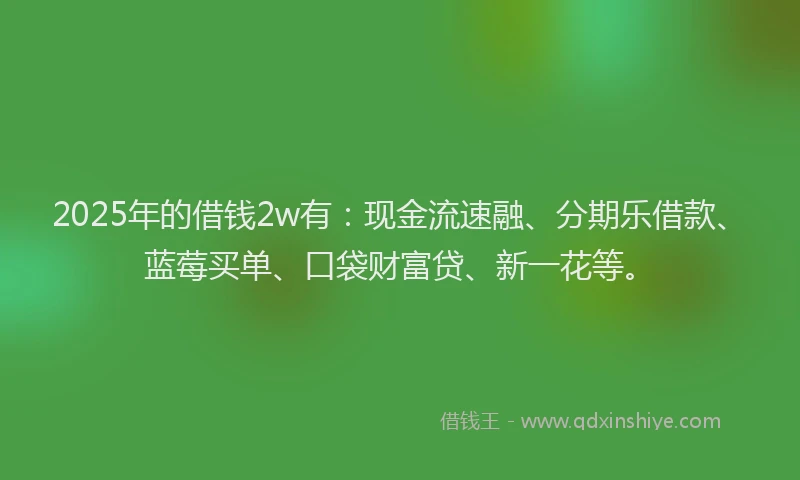 2025年的借钱2w有：现金流速融、分期乐借款、蓝莓买单、口袋财富贷、新一花等。