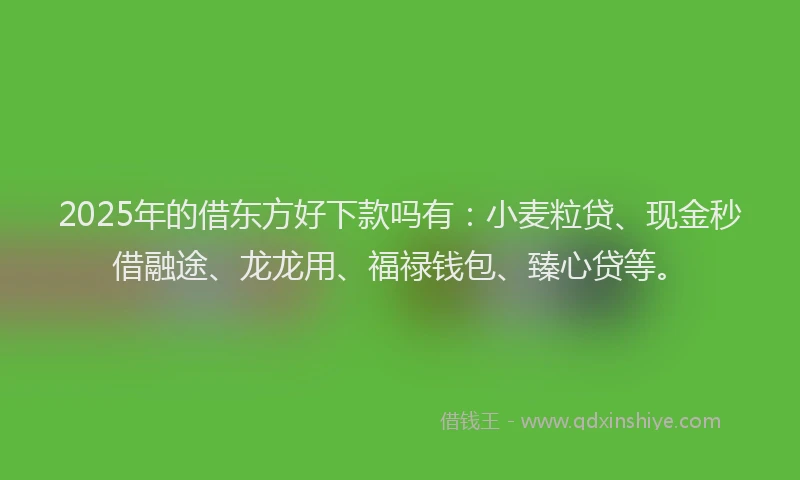 2025年的借东方好下款吗有：小麦粒贷、现金秒借融途、龙龙用、福禄钱包、臻心贷等。