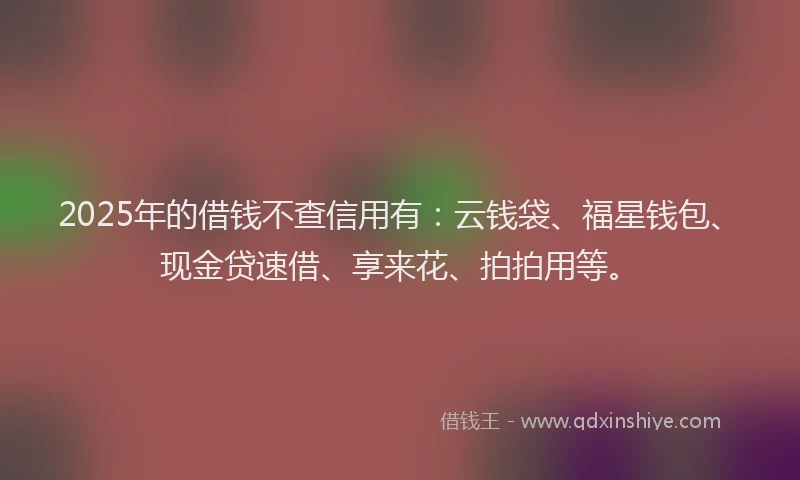 2025年的借钱不查信用有：云钱袋、福星钱包、现金贷速借、享来花、拍拍用等。