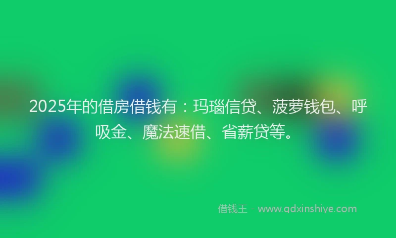 2025年的借房借钱有:玛瑙信贷、菠萝钱包、呼吸金、魔法速借、省薪贷等。