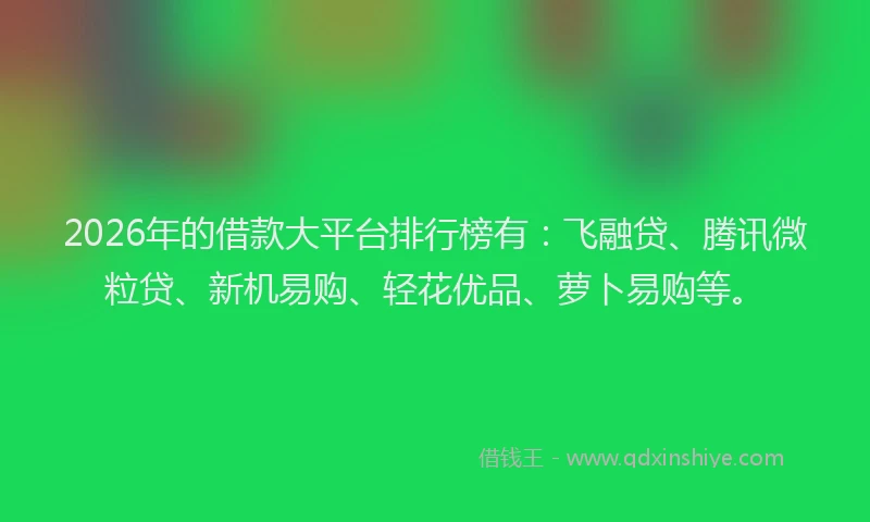 2026年的借款大平台排行榜有:飞融贷、腾讯微粒贷、新机易购、轻花优品、萝卜易购等。