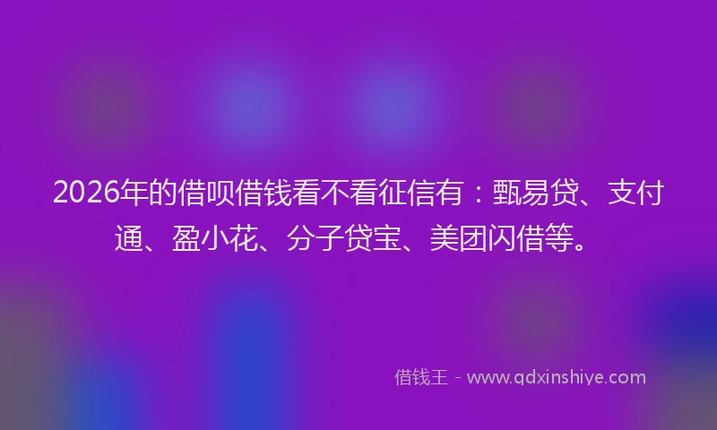 2026年的借呗借钱看不看征信有:甄易贷、支付通、盈小花、分子贷宝、美团闪借等。
