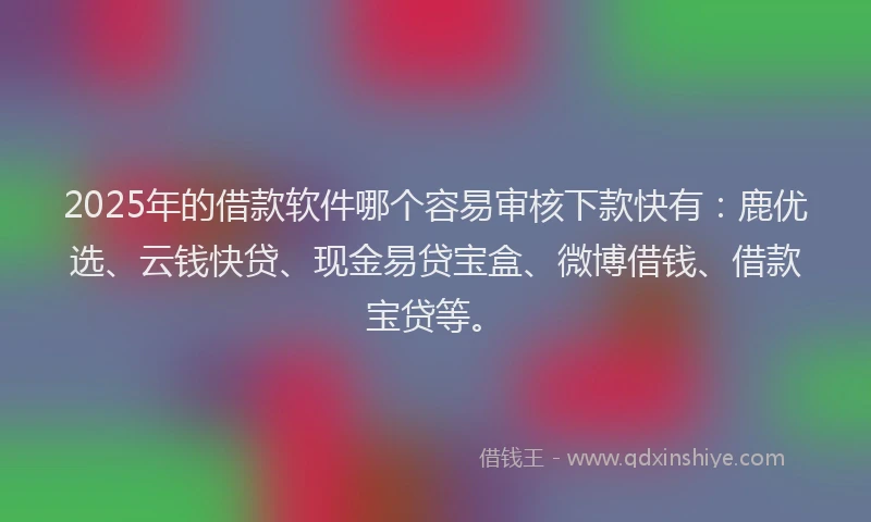 2025年的借款软件哪个容易审核下款快有：鹿优选、云钱快贷、现金易贷宝盒、微博借钱、借款宝贷等。