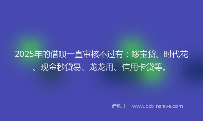 2025年的借呗一直审核不过有：哆宝贷、时代花、现金秒贷易、龙龙用、信用卡贷等。