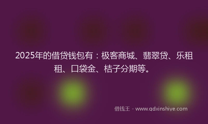 2025年的借贷钱包有：极客商城、翡翠贷、乐租租、口袋金、桔子分期等。