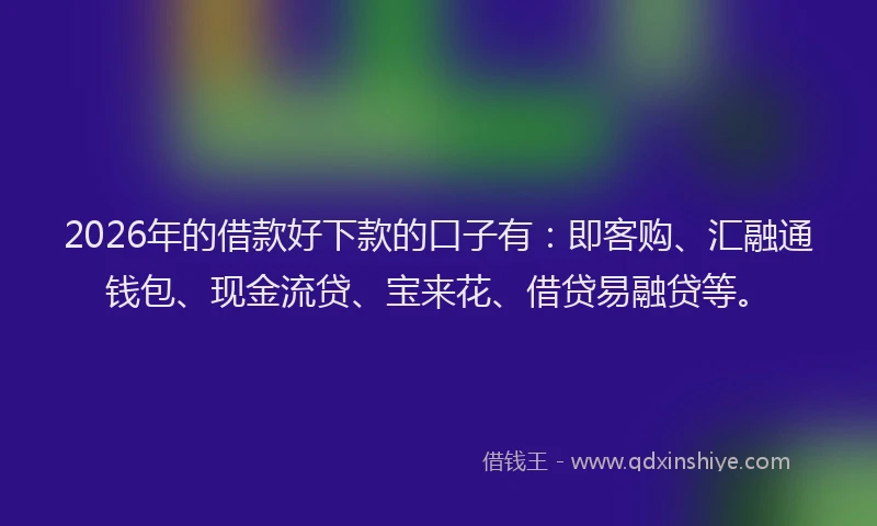 2026年的借款好下款的口子有：即客购、汇融通钱包、现金流贷、宝来花、借贷易融贷等。