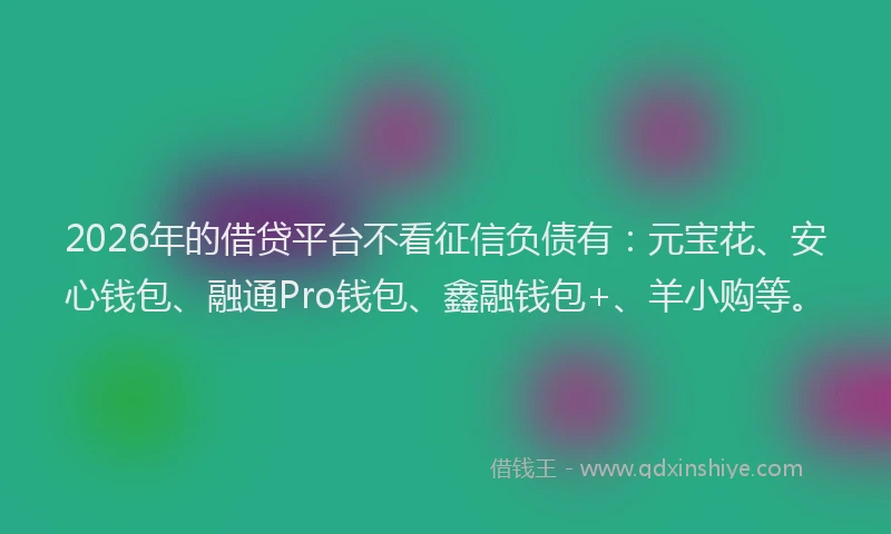 2026年的借贷平台不看征信负债有:元宝花、安心钱包、融通Pro钱包、鑫融钱包+、羊小购等。