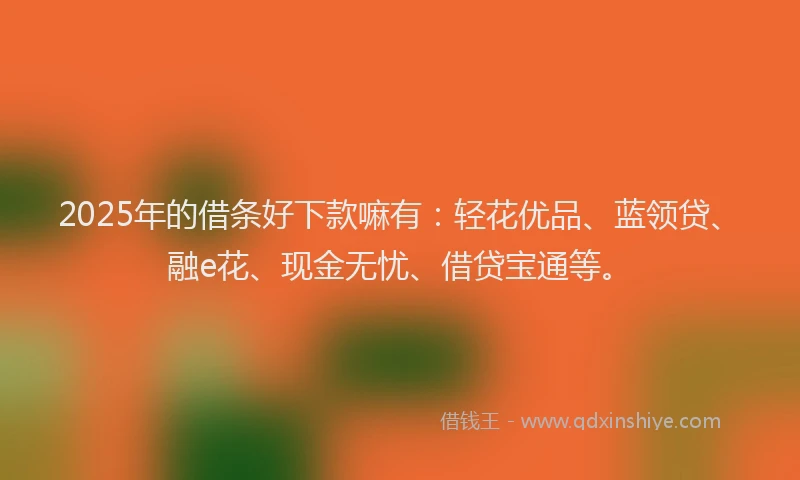 2025年的借条好下款嘛有:轻花优品、蓝领贷、融e花、现金无忧、借贷宝通等。