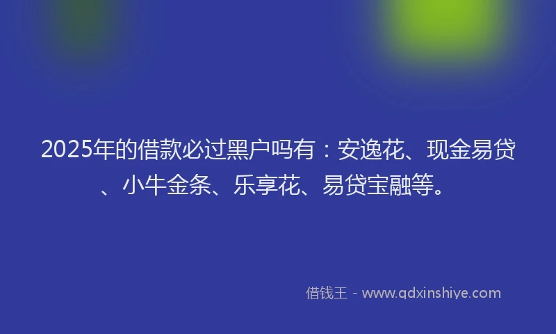 2025年的借款必过黑户吗有:安逸花、现金易贷、小牛金条、乐享花、易贷宝融等。