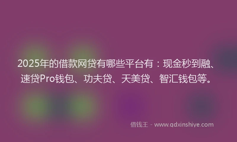 2025年的借款网贷有哪些平台有:现金秒到融、速贷Pro钱包、功夫贷、天美贷、智汇钱包等。