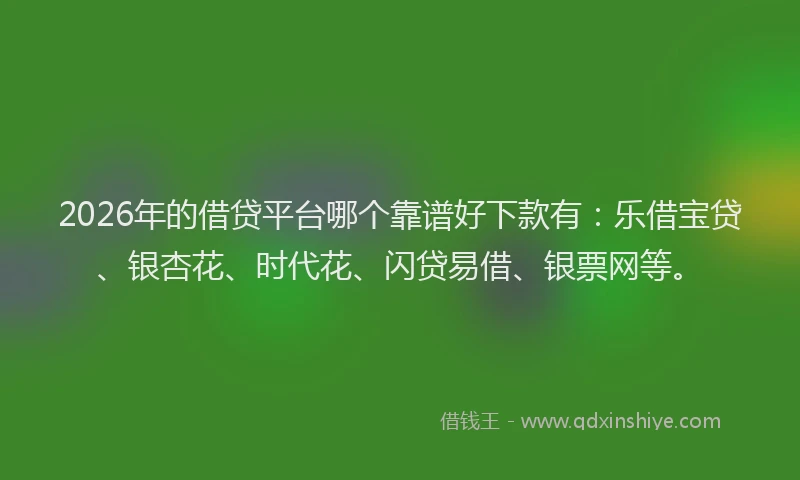 2026年的借贷平台哪个靠谱好下款有:乐借宝贷、银杏花、时代花、闪贷易借、银票网等。