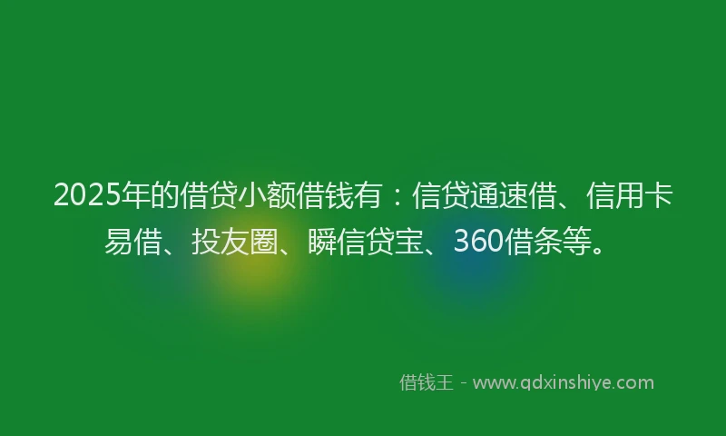 2025年的借贷小额借钱有:信贷通速借、信用卡易借、投友圈、瞬信贷宝、360借条等。