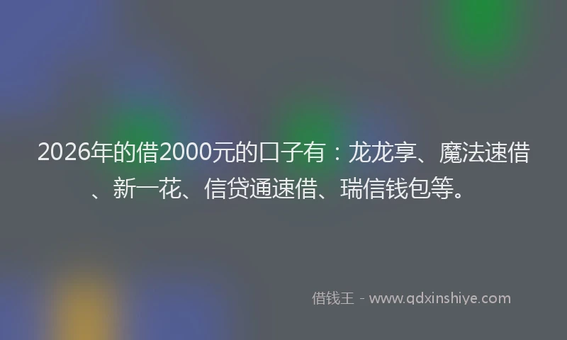 2026年的借2000元的口子有：龙龙享、魔法速借、新一花、信贷通速借、瑞信钱包等。
