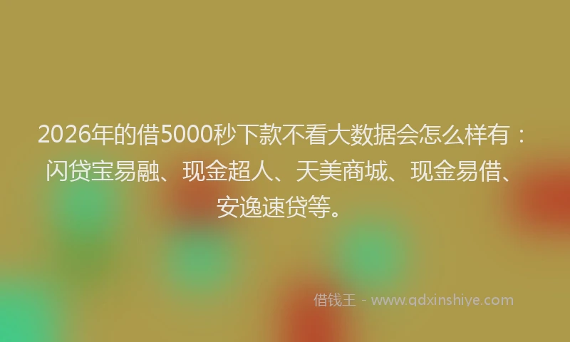 2026年的借5000秒下款不看大数据会怎么样有：闪贷宝易融、现金超人、天美商城、现金易借、安逸速贷等。