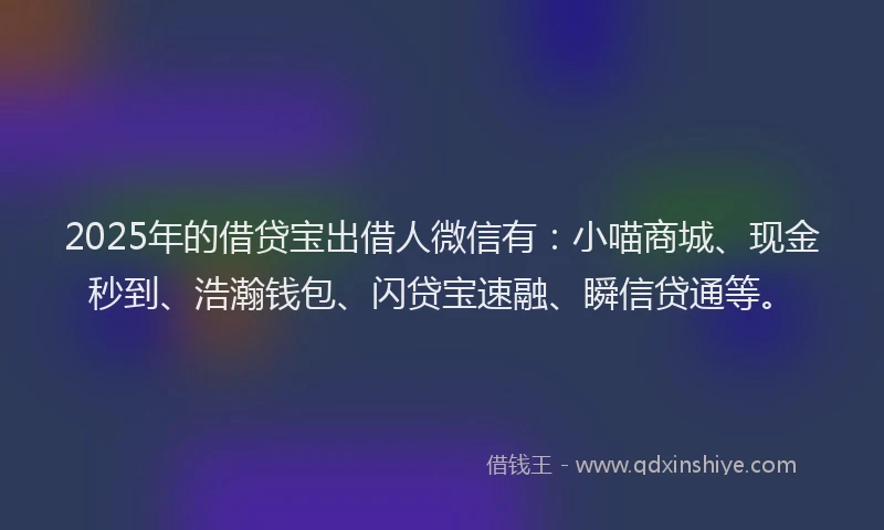 2025年的借贷宝出借人微信有：小喵商城、现金秒到、浩瀚钱包、闪贷宝速融、瞬信贷通等。