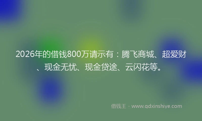 2026年的借钱800万请示有：腾飞商城、超爱财、现金无忧、现金贷途、云闪花等。