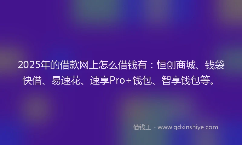 2025年的借款网上怎么借钱有:恒创商城、钱袋快借、易速花、速享Pro+钱包、智享钱包等。
