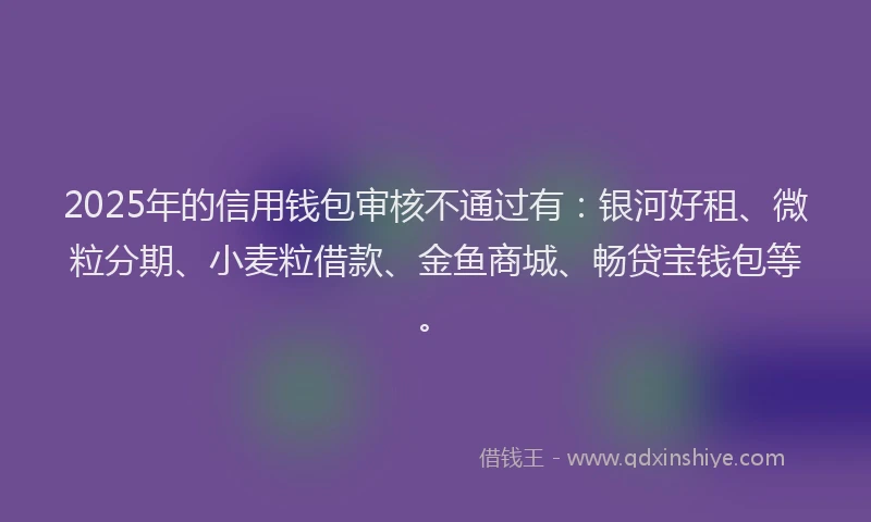 2025年的信用钱包审核不通过有：银河好租、微粒分期、小麦粒借款、金鱼商城、畅贷宝钱包等。