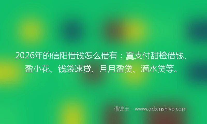 2026年的信阳借钱怎么借有：翼支付甜橙借钱、盈小花、钱袋速贷、月月盈贷、滴水贷等。