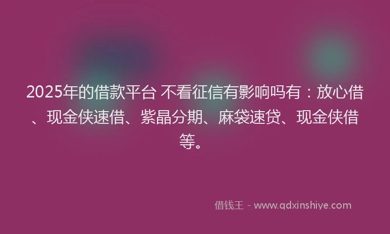 2025年的借款平台 不看征信有影响吗有：放心借、现金侠速借、紫晶分期、麻袋速贷、现金侠借等。
