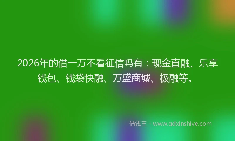 2026年的借一万不看征信吗有：现金直融、乐享钱包、钱袋快融、万盛商城、极融等。